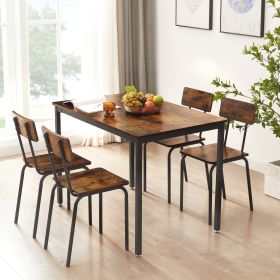 Dining Table Set 5-Piece Dining Chair with Backrest, Industrial style, Sturdy construction. Rustic Brown, 43.31'' L x 27.56'' W x 30.32'' H. - as Pic