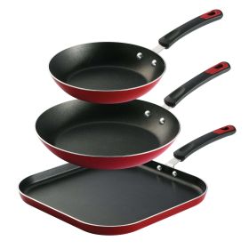 Tramontina Everyday 3 Pieces Aluminum Non-stick Fry Pan and Griddle Set Metallic Red - Tramontina