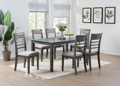 Antique Grey Finish Dinette 7pc Set Kitchen Breakfast Dining Table w wooden Top Cushion Seats 6x Chairs Dining room Furniture - as Pic