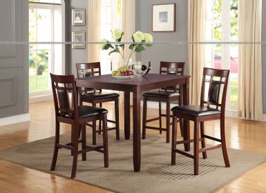 Modern Contemporary 5pc Counter Height Dining Set Cherry / Brown Finish Unique Eyelet Back 4x Chairs - as Pic