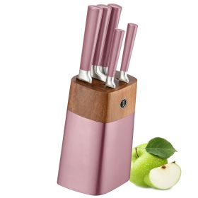 Professional 6 Pieces Knife Set With Block - Premium German Steel Chef Knife Set With Hollow Handle - Pink