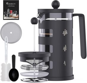 Small French Press Coffee Make; with 4 Level Filtration System Borosilicate Glass Durable Stainless Steel Thickened Heat Resistant - default