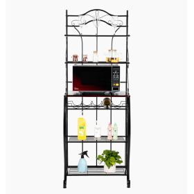 5-Tier Metal Kitchen Bakers Rack ;  Microwave Storage Rack Oven Stand with Wine Storage Organizer Workstation Black (25" x 16" x 68") - As Pictures