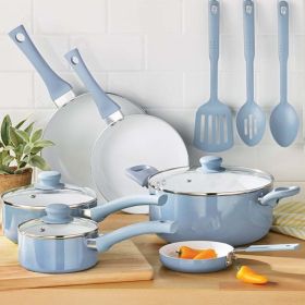 12pc Ceramic Cookware Set, Blue Linen - Blue Linen