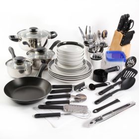 Essential Total Kitchen 83-Piece Combo Set, White - Black