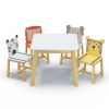 5 Piece Kiddy Table and Chair Set , Kids Wood Table with 4 Chairs Set Cartoon Animals (bigger table) (3-8 years old) - as Pic