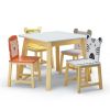 5 Piece Kiddy Table and Chair Set , Kids Wood Table with 4 Chairs Set Cartoon Animals (bigger table) (3-8 years old) - as Pic