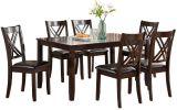 7pcs Dining Set Dining Table 6 Side Chairs Clean Espresso Finish Cushion Seats X Design back Chairs - as Pic