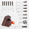 15 Pieces Stainless Steel Knife Block Set with Ergonomic Handle - Silver, brown