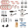 Essential Total Kitchen 83-Piece Combo Set, White - Red