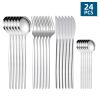 24pcs/Set Stainless Steel Cutlery; Portuguese Cutlery Spoon; Western Cutlery Set - Silver + Black