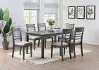 Antique Grey Finish Dinette 7pc Set Kitchen Breakfast Dining Table w wooden Top Cushion Seats 6x Chairs Dining room Furniture - as Pic