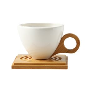 Gradient Color Ceramic Coffee Cup Gift Suit Creative Bamboo Handle Office Cup Ceramic (Option: White-101to200ml)